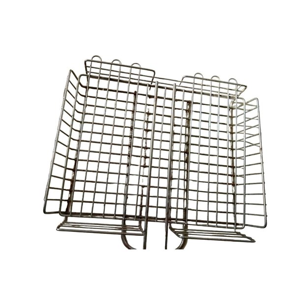 BBQ Grill Basket Barbecue Meat Fish Vegetable Holder 12 x 26 Wood Handle - Picture 5 of 7